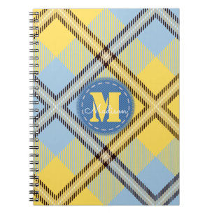 Elegant Yellow Blue Tartan Jeans Monogram Script Notizblock