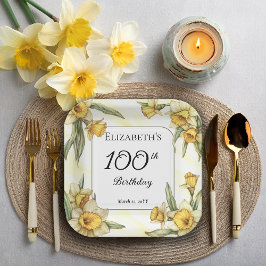 Elegant Yellow Daffodils Floral 100. Geburtstag Pappteller