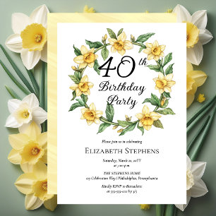 Elegant Yellow Daffodils Floral 40. Geburtstag Einladung