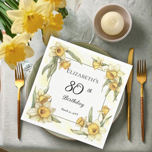 Elegant Yellow Daffodils Floral 80. Geburtstag Serviette (Elegant Yellow Daffodils Floral 80th Birthday Party Napkins)