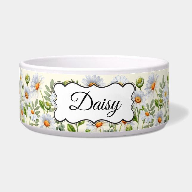 Elegant Yellow Daisy Personalized Pet Bowl Napf (Vorderseite)