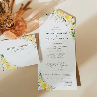 Elegant Yellow Floral All in One Wedding Invite Einladung