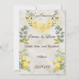 Elegant Yellow Floral and Marble Wedding Invitatio Karte