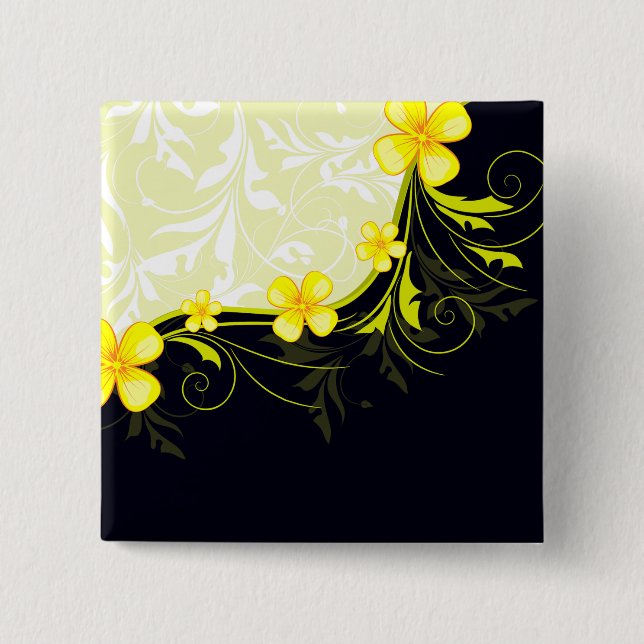 Elegant Yellow Floral Damask Button (Vorderseite)