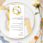 Elegant Yellow Floral Monogram Wedding Menükarte<br><div class="desc">Elegantes mit Monogramm Hochzeitsmenü mit wunderschönem Blumenkranz in Aquarellfarben mit Initialen von Paaren. Moderner, einfacher und eleganter Stil. Die Möglichkeit, mit Ihrem eigenen Menü zu personalisieren. Wenn nötig, können Sie immer auf den blauen Knopf klicken und dieses Design weiter anpassen, indem Sie Textgröße, Stil und Position ändern, um Ihr Menü...</div>