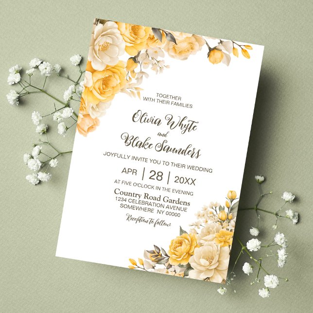 Elegant Yellow Floral Wedding Einladung (Von Creator hochgeladen)