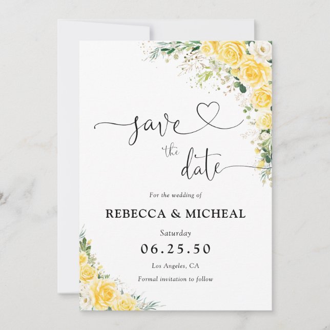 Elegant Yellow Floral Wedding Save The Date (Devant)