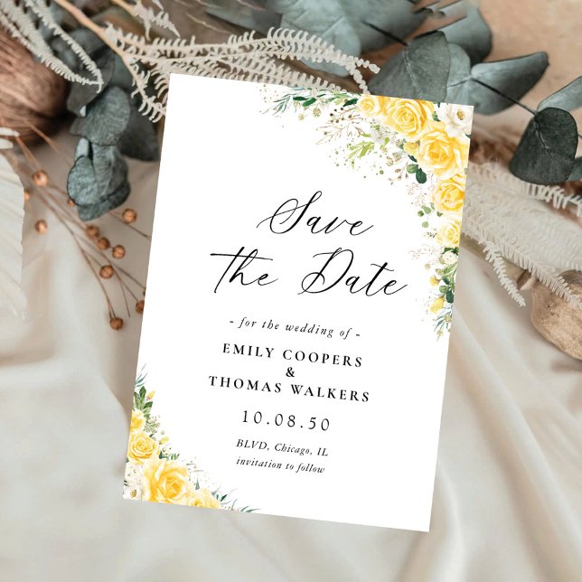 Elegant Yellow Floral Wedding Save The Date (Von Creator hochgeladen)