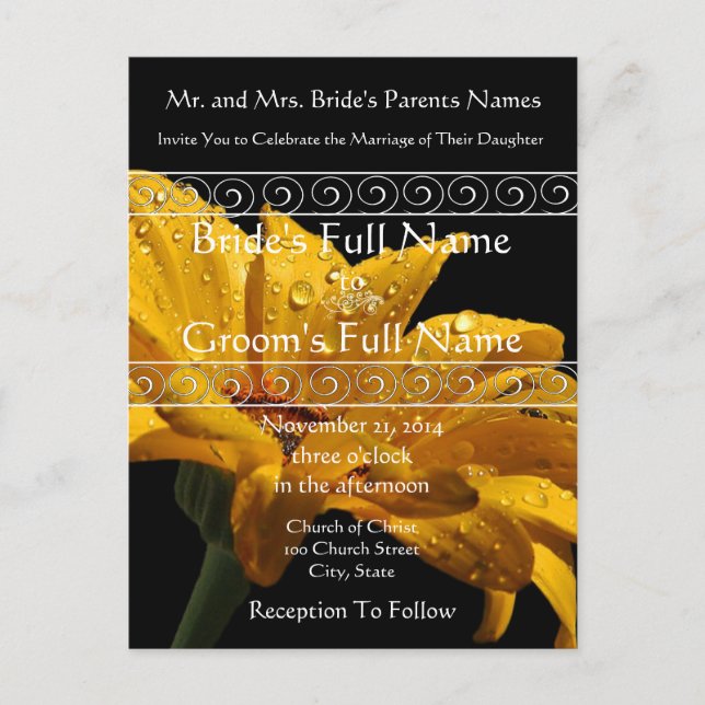 Elegant Yellow Gerber Daisy Wedding Einladung (Vorderseite)
