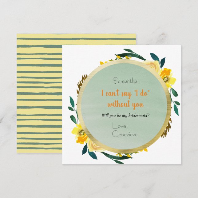 Elegant Yellow Gold Floral Bridesmaid Vorschlag Einladung (Vorne/Hinten)