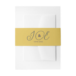 Elegant Yellow Gold & Navy Einladung zur Hochzeit Einladungsbanderole