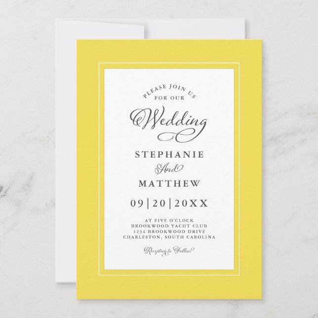 Elegant Yellow Gray Wedding Modern Elegante Grenze Einladung (Vorderseite)