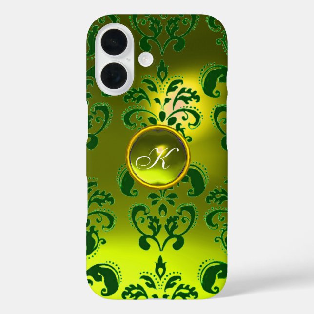 ELEGANT YELLOW GREEN DAMASK GEMSTONE MONOGRAMM TITLE_SEO2 (Rückseite)