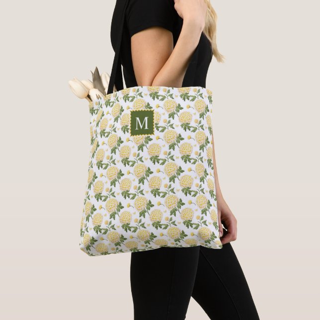Elegant Yellow Hydragea Floral Monogram Tasche (Von Nahem)