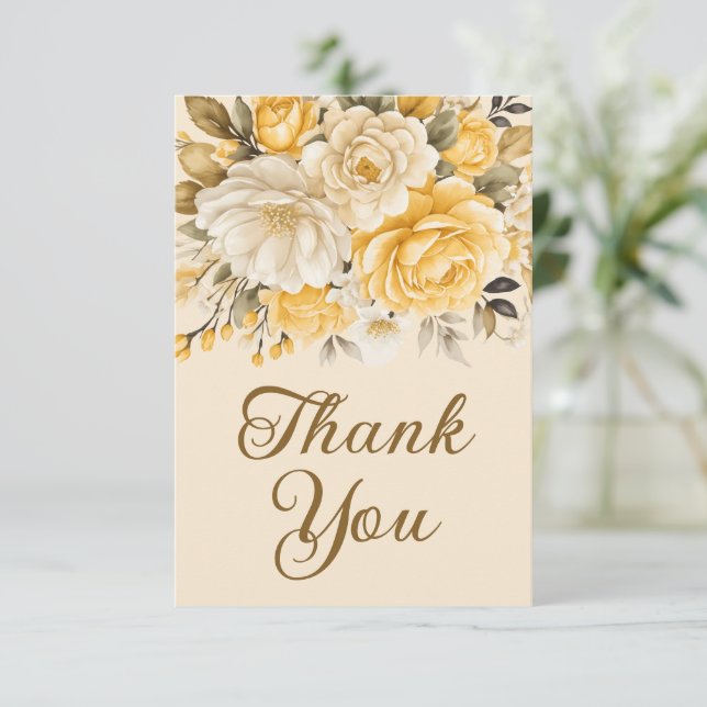 Elegant Yellow Ivory Cream Floral Surprise Dankeskarte (Stehend Vorderseite)