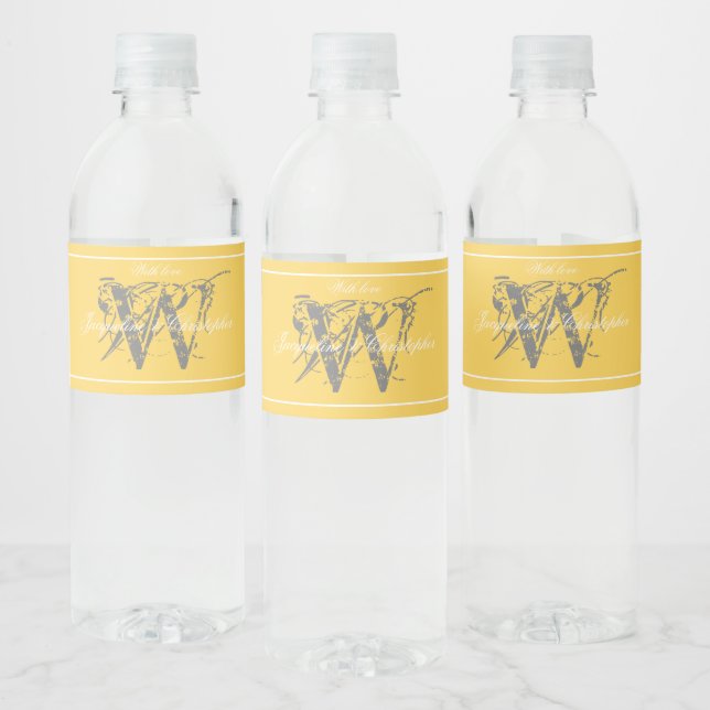 Elegant Yellow Monogram Initial Names Cool Wedding (Flaschen)