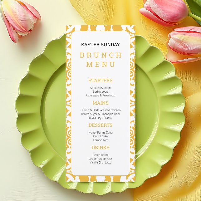 Elegant Yellow Oaster Sunday Brunch Blumenchic Menükarte (Elegant Yellow Easter Sunday Brunch Floral Chic Menu)