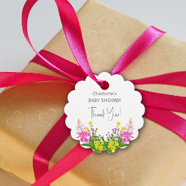 Elegant Yellow Pink Wildblume Script Babydusche Geschenkanhänger