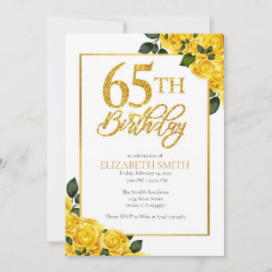Elegant Yellow Rose 65. Geburtstag Einladung