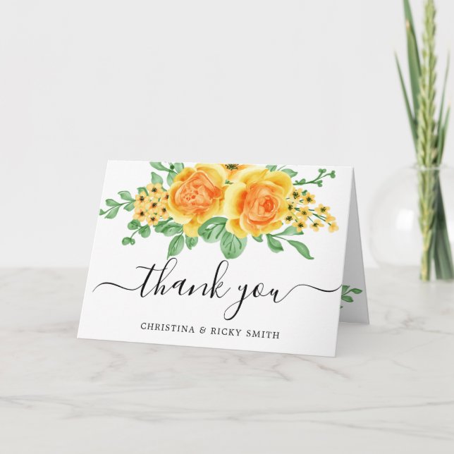 Elegant Yellow Rose Bouquet Blume Hochzeit Danke (Vorderseite)