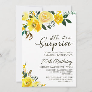 Elegant Yellow Rose Floral Überraschung 70. Geburt Einladung