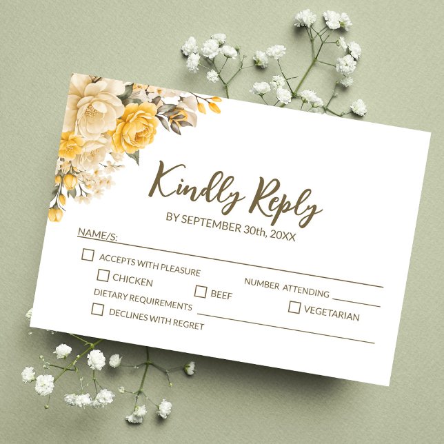 Elegant Yellow Rose Floral Wedding RSVP Karte (Von Creator hochgeladen)