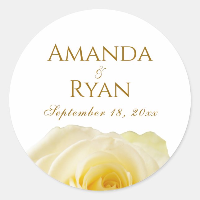 Elegant Yellow Rose Golden Floral Wedding Runder Aufkleber (Vorderseite)