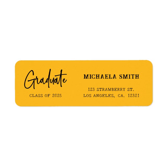 Elegant Yellow Script Graduation Return Address (Vorne)