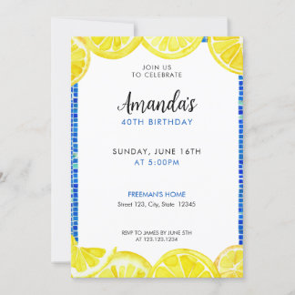 Elegant Yellow Watercolor Lemons 40. Geburtstag Einladung