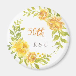 Elegant Yellow Wedding Anniversary 50. Monogramm Magnet