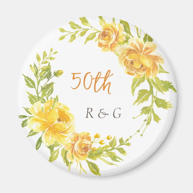 Elegant Yellow Wedding Anniversary 50. Monogramm Magnet (Vorne)