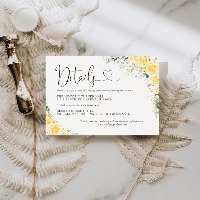 Elegant Yellow Wedding Details Card Begleitkarte (Von Creator hochgeladen)