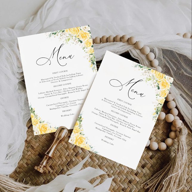 Elegant Yellow Wedding Menu Menükarte (Von Creator hochgeladen)