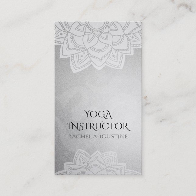 Elegant Yoga Floral Mandala Om Symbol Silver Foil Visitenkarte (Vorderseite)