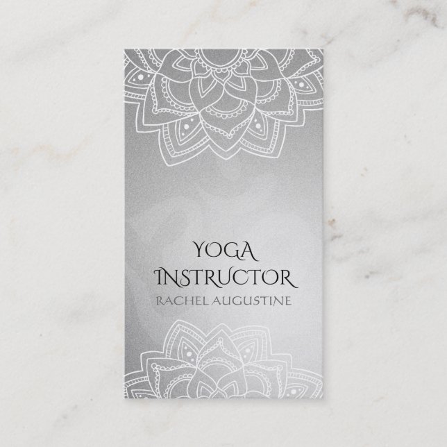 Elegant Yoga Floral Mandala Om Symbol Silver Foil Visitenkarte (Vorderseite)