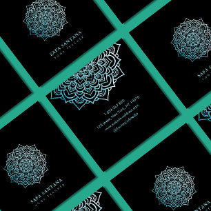Elegant Yoga Instructor Aquamarin Lotus Mandala Quadratische Visitenkarte