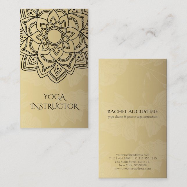 Elegant YOGA Instructor Black Gold Floral Mandala Visitenkarte (Vorne/Hinten)