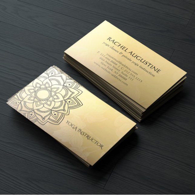 Elegant YOGA Instructor Black Gold Floral Mandala Visitenkarte (Von Creator hochgeladen)