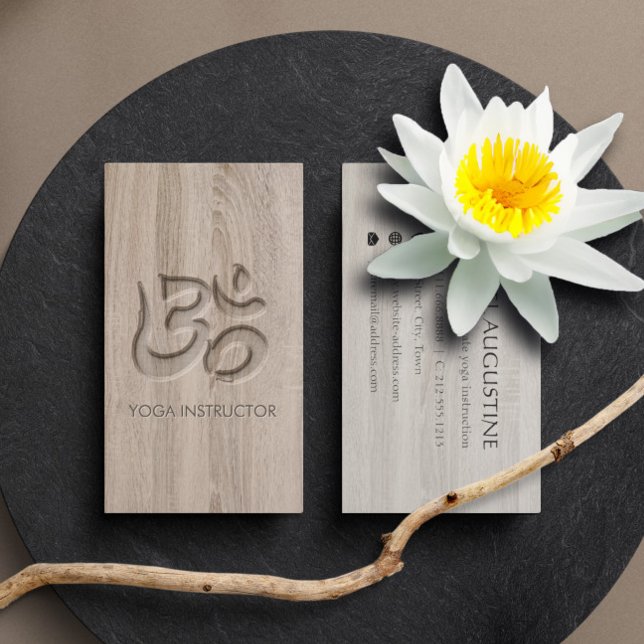 Elegant Yoga Om Symbol Carving Worte in Holz Visitenkarte (Von Creator hochgeladen)