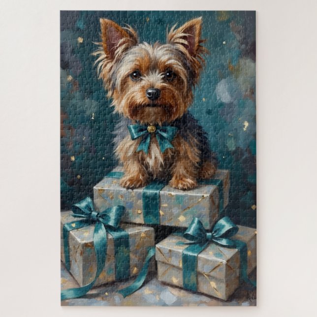 Elegant Yorkshire Terrier Dog Holiday Gift Stack (Vertikal)