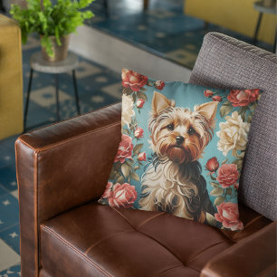 Elegant Yorkshire Terrier Rose Garden Kissen