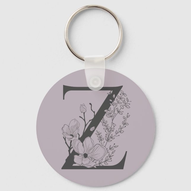 Elegant Z Boho Floral Monogram Initial Lilac Gray Schlüsselanhänger (Vorderseite)