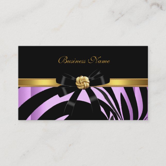 Elegant Zebra Black Lilac Gold Jewel Bow Visitenkarte (Vorderseite)