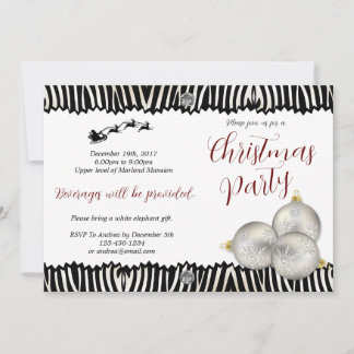Elégant Zebra Christmas Party Invitation
