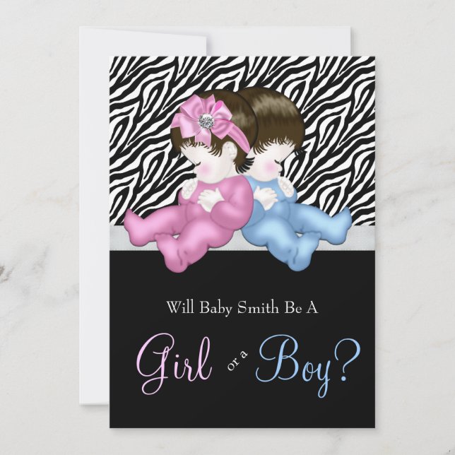 Elegant Zebra Gender Reveal Shower Einladung (Vorderseite)