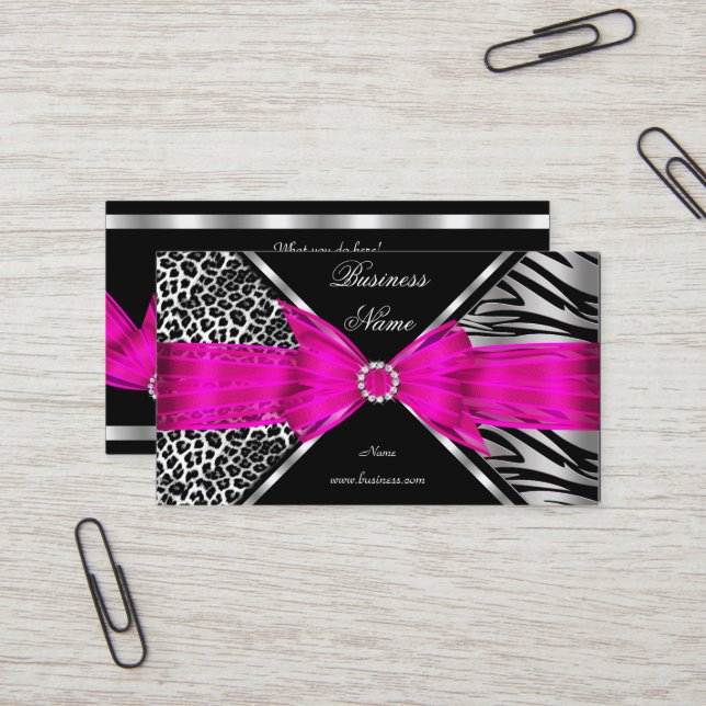 Elegant Zebra Leopard Black Hot Pink 2 Visitenkarte (Vorderseite/Rückseite Beispiel)