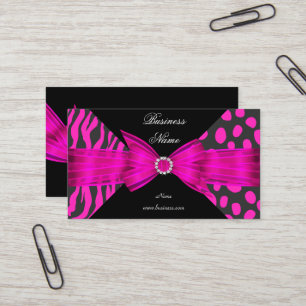Elegant Zebra Leopard Black Hot Pink Visitenkarte