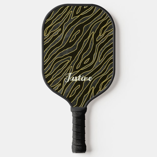 Elegant Zebra Muster Name Script Pickleball Schläger (Vorderseite)
