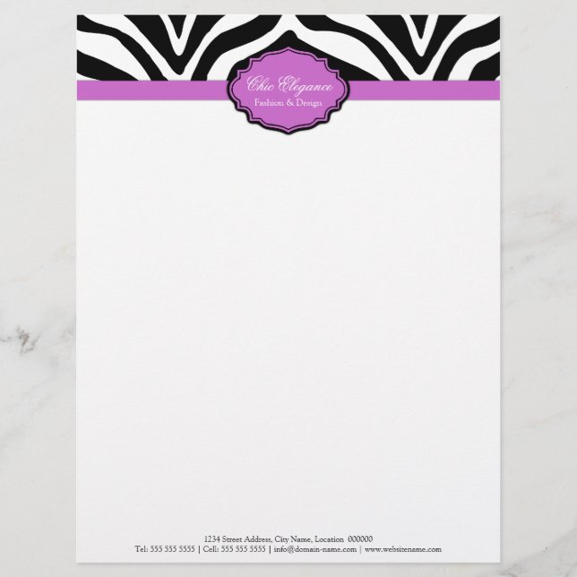 Elegant Zebra Print Letterhead Briefbogen (Vorderseite)