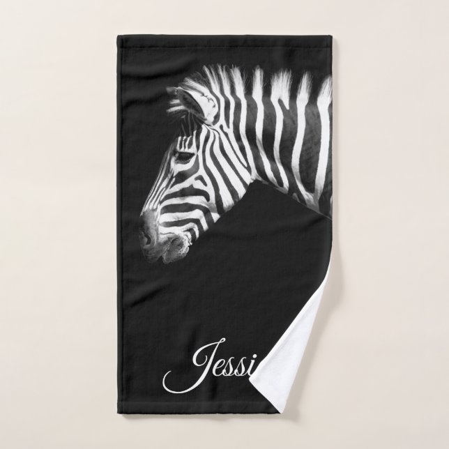 Élégant Zèbre noir et blanc Nom personnalisé (Serviette à main)